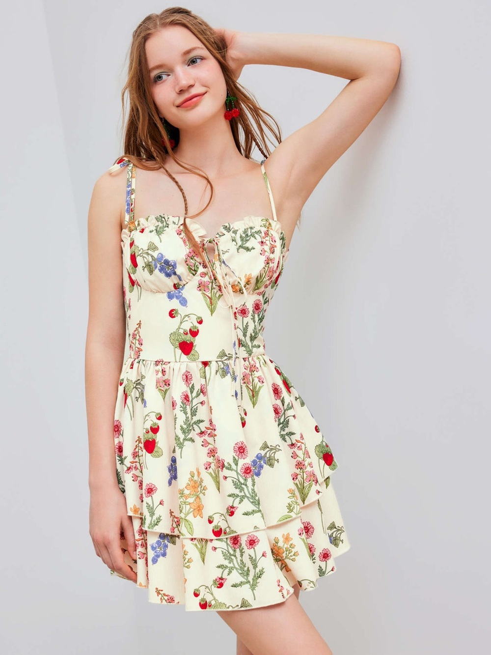 Cider Cream Floral & Strawberry Tiered Mini Dress Size Small (Sold out online!) - Picture 1 of 14